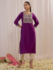 Purple Embroidered Straight Kurtas