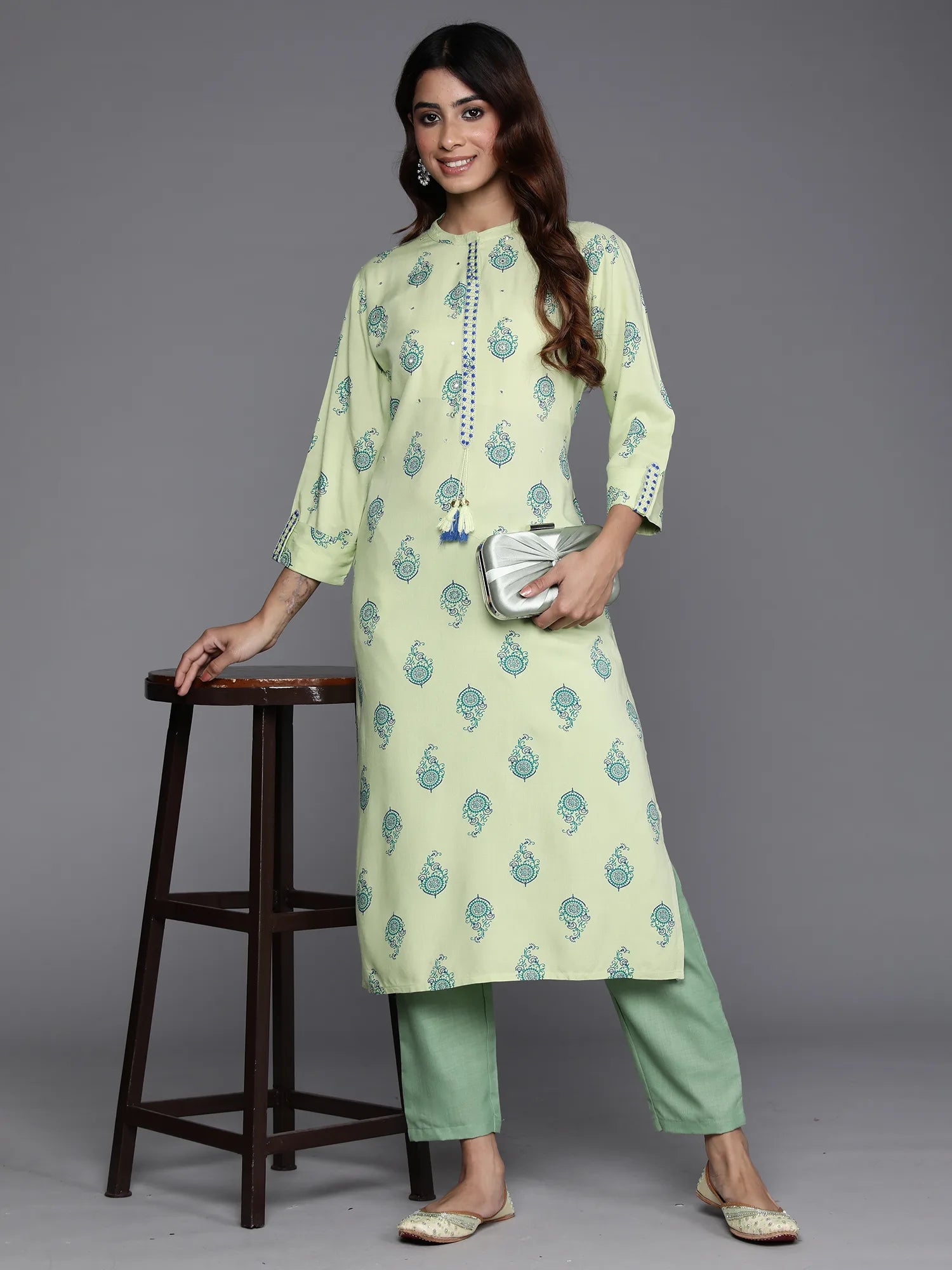 Green Printed Straight Kurtas