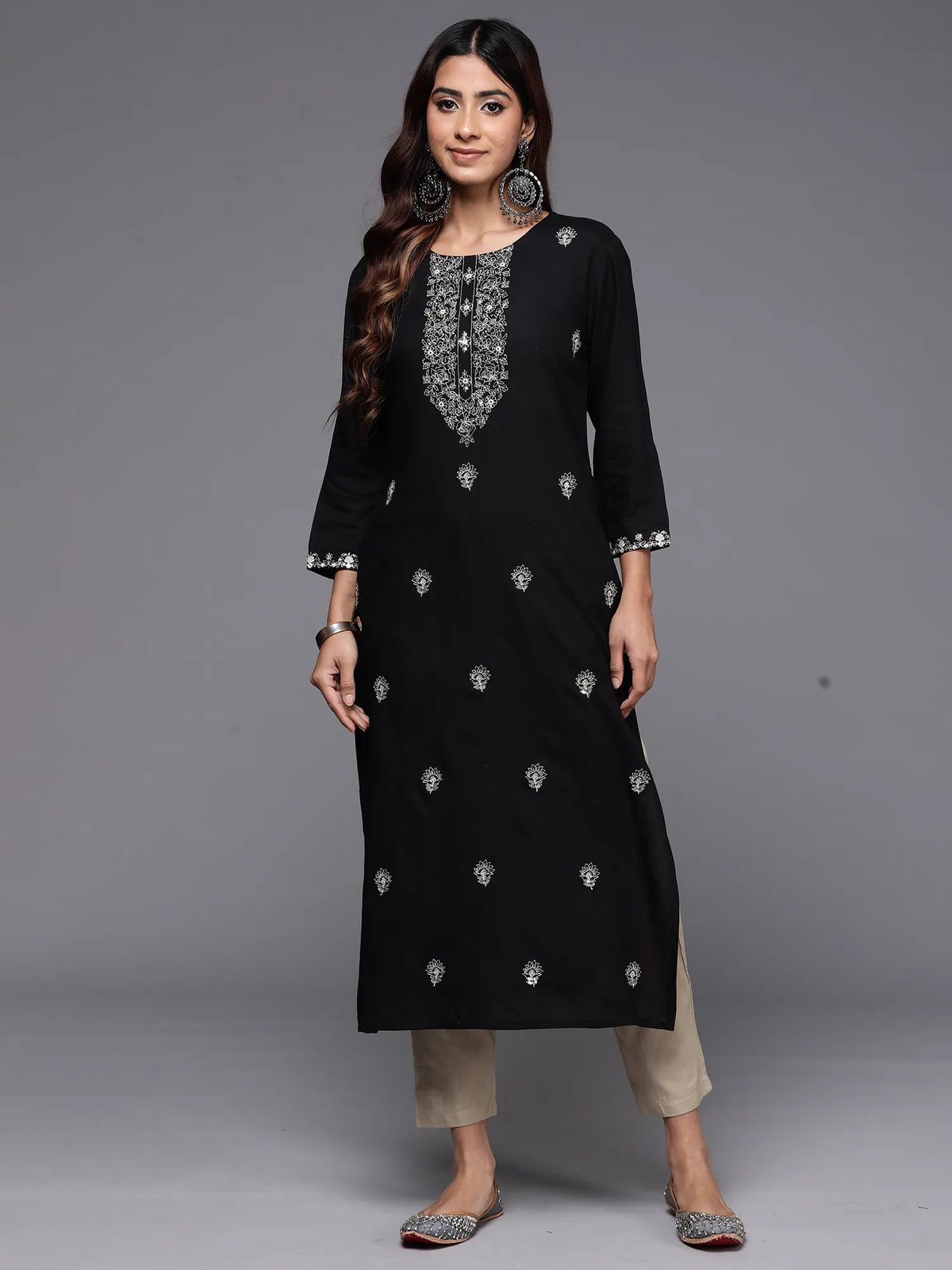 Black Embroidered Straight Kurtas