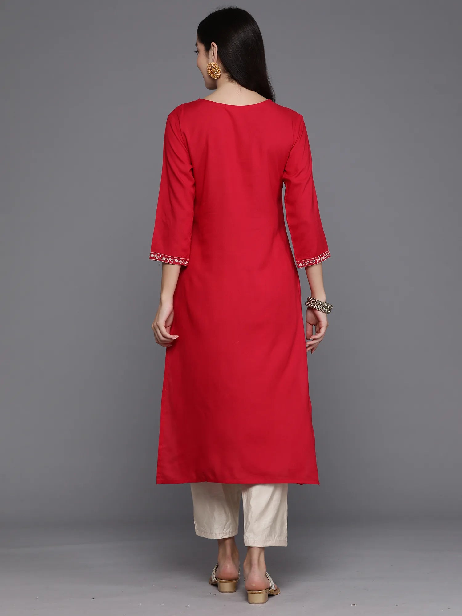 Magenta Embroidered Straight Kurtas