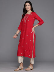 Magenta Embroidered Straight Kurtas