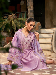 Purple Embroidered Straight Kurta Trousers With Dupatta set