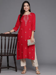 Magenta Embroidered Straight Kurtas