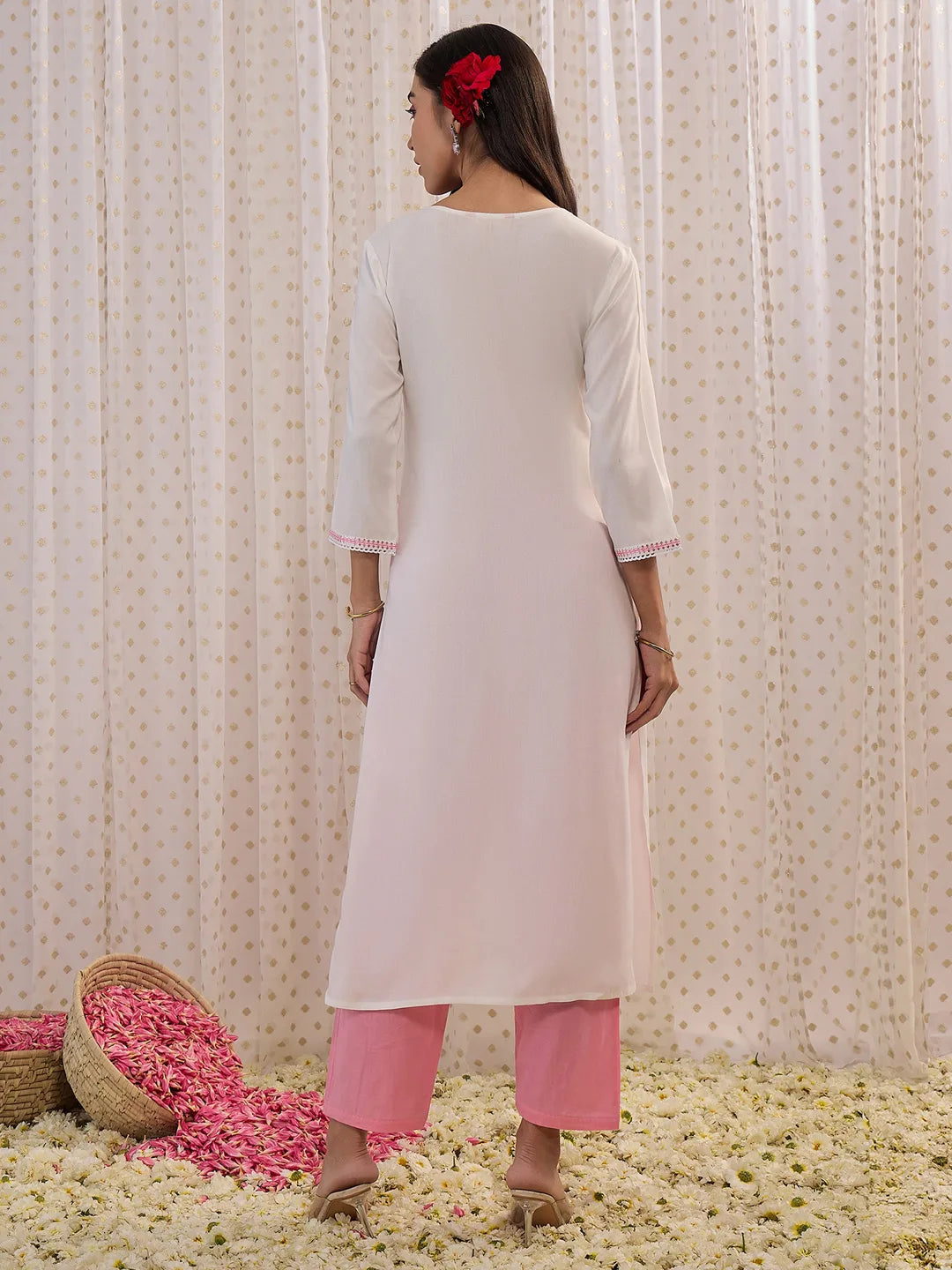 White Embroidered Straight Kurtas