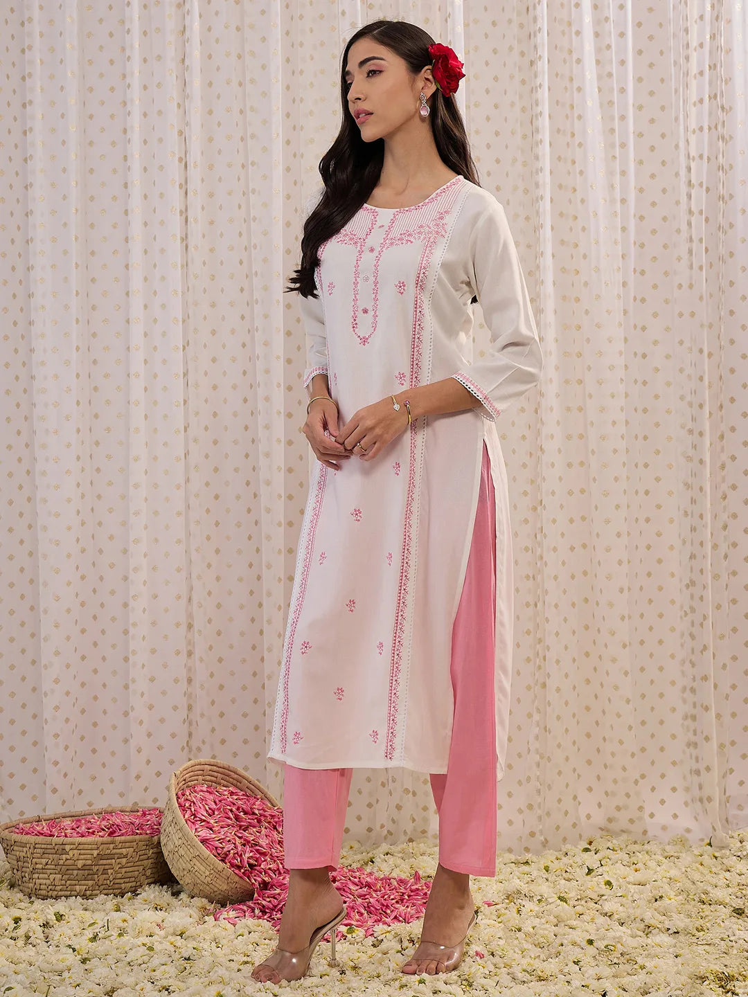 White Embroidered Straight Kurtas