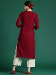 Maroon Embroidered Straight Kurtas