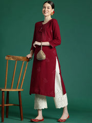 Maroon Embroidered Straight Kurtas