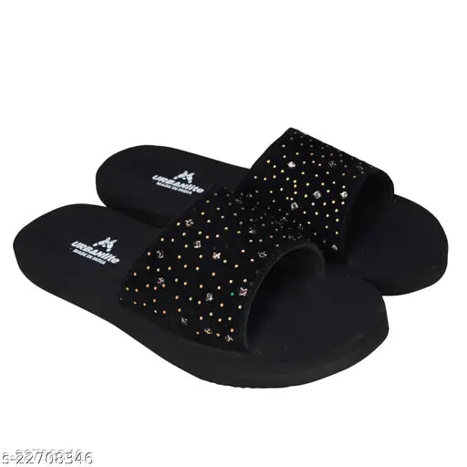 Shoetopia Embellished Black Flatforms For Women & Girls