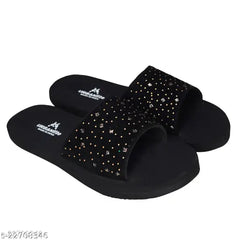 Shoetopia Embellished Black Flatforms For Women & Girls