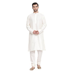 Vastramay Men's Cream Viscose Kurta Pyjama Set