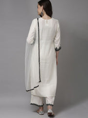 Indo Era White Embroidered Straight Kurta With Palazzo With Dupatta Set