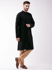 Vastramay Men's Black And Rose Gold Cotton Blend Kurta Pyjama Set