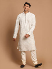 Shrestha By Vastramay Men's Grey And Cream Georgette Kurta Pyjama Set