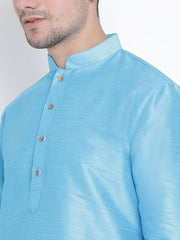 VM by Vastramay Men's Light Blue Silk Blend Kurta Pyjama Set