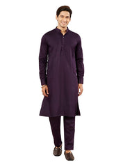 VASTRAMAY Men's Purple Cotton Blend Kurta Pyjama Set