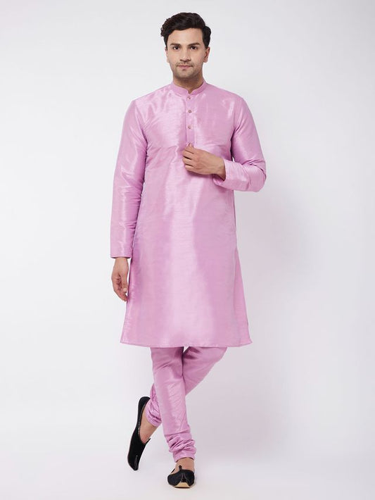 VM by Vastramay Men's Onion Pink Silk Blend Kurta Pyjama Set