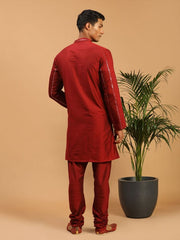 Shrestha By Vastramay Men's Maroon Viscose Kurta Pyjama Set