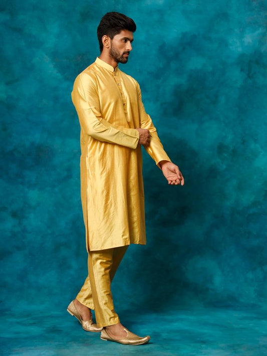 Shrestha By vastramay Men's Mustard Viscose Kurta Pyjama Set