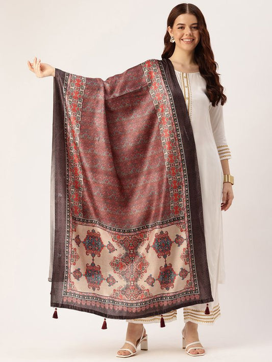 Sangam Prints Multi color Art Silk Printed Traditional Tassel Dupatta