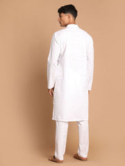 Vastramay Men's White Cotton Blend Kurta Pyjama Set