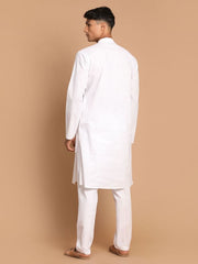 VM Men's White Cotton Blend Kurta Pyjama Set