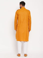 VM Men's Rust And White Cotton Blend Kurta Pyjama Set