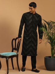 Shrestha By Vastramay Men's Black Georgette Kurta Pyjama Set