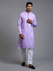 VM Men's Purple And White Cotton Kurta Pyjama Set