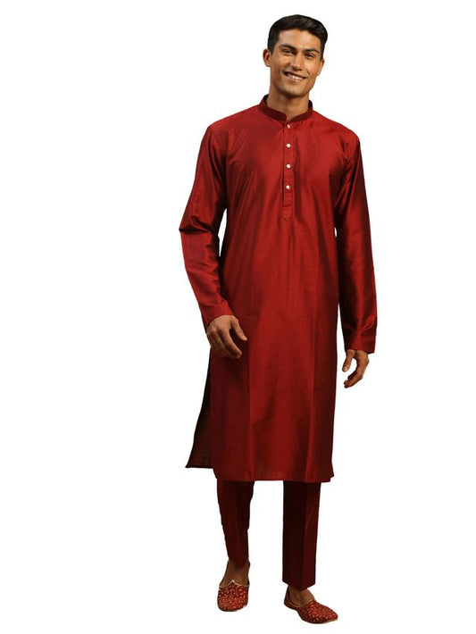 Shrestha By Vastramay Men's Maroon Viscose Kurta Pyjama Set