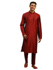 Shrestha By Vastramay Men's Maroon Viscose Kurta Pyjama Set