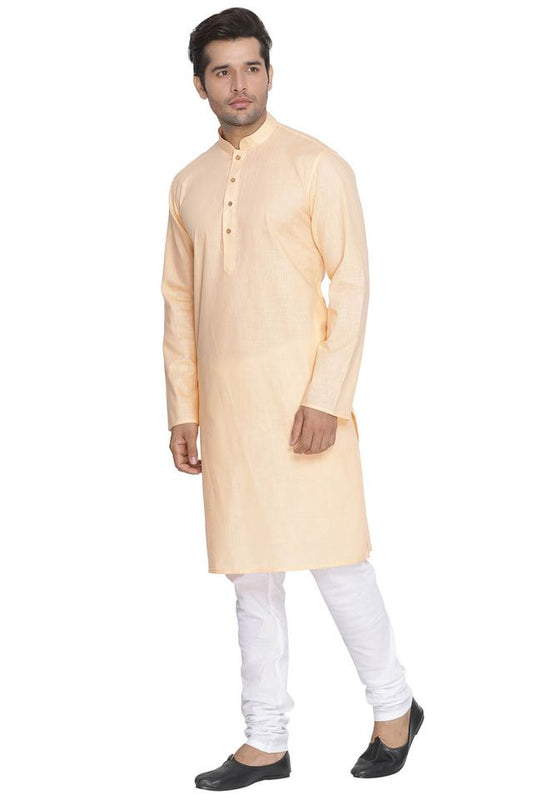 Vastramay Men's Beige Cotton Linen Blend Kurta Pyjama Set