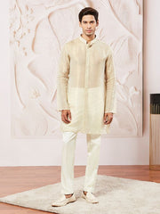 VASTRAMAY Men's Beige Tissue Silk Kurta Pyjama Set