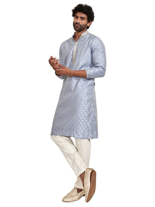 VASTRAMAY Men's Aqua Silk Blend Kurta Pyjama Set