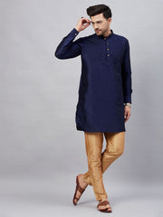 VM Men's Navy Blue And Rose Gold Cotton Blend Kurta Pyjama Set