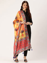 Sangam Prints Multi color Art Silk Printed Traditional Tassel Dupatta