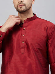 VM Men's Maroon And Black Cotton Blend Kurta Pyjama Set