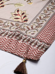 Sangam Prints Cream Art Silk Printed Traditional Tassel Dupatta