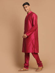 VASTRAMAY Men's Purple Cotton Silk Blend Kurta and Pyjama Set