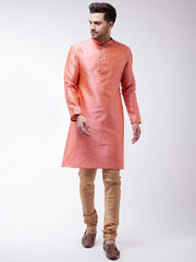 Vastramay Men's Pink Silk Blend Kurta Pyjama Set