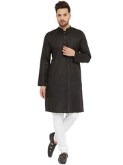 VM by Vastramay Men's Black And White Cotton Blend Kurta Pyjama Set