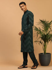 Shrestha By Vastramay Men's Green Georgette Kurta Pyjama Set