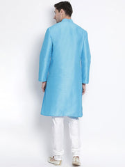 VM by Vastramay Men's Light Blue Silk Blend Kurta Pyjama Set