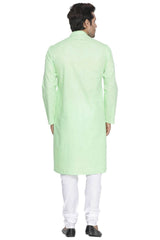 Vastramay Men's Green Cotton Linen Blend Kurta Pyjama Set