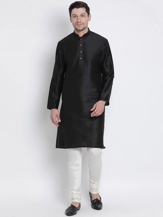 VM by Vastramay Men's Black Silk Blend Kurta Pyjama Set