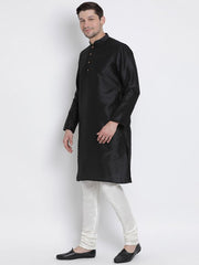 VM by Vastramay Men's Black Silk Blend Kurta Pyjama Set