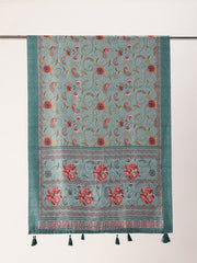 Sangam Prints Sea Green Art Silk Printed Traditional Tassel Dupatta