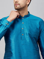 VM Men's Turquoise And Rose Gold Cotton Blend Kurta Pyjama Set