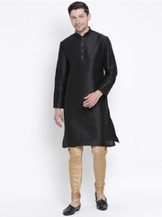 VM by Vastramay Men's Black Silk Blend Kurta Pyjama Set