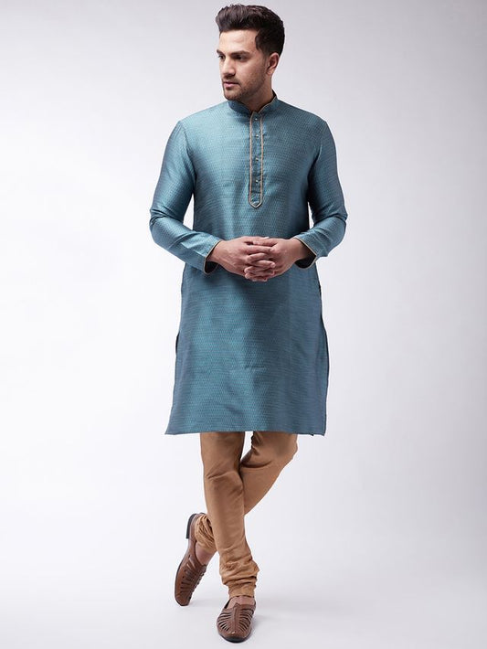 Vastramay Men's Light Blue Silk Blend Kurta Pyjama Set