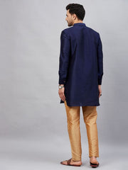 VM Men's Navy Blue And Rose Gold Cotton Blend Kurta Pyjama Set